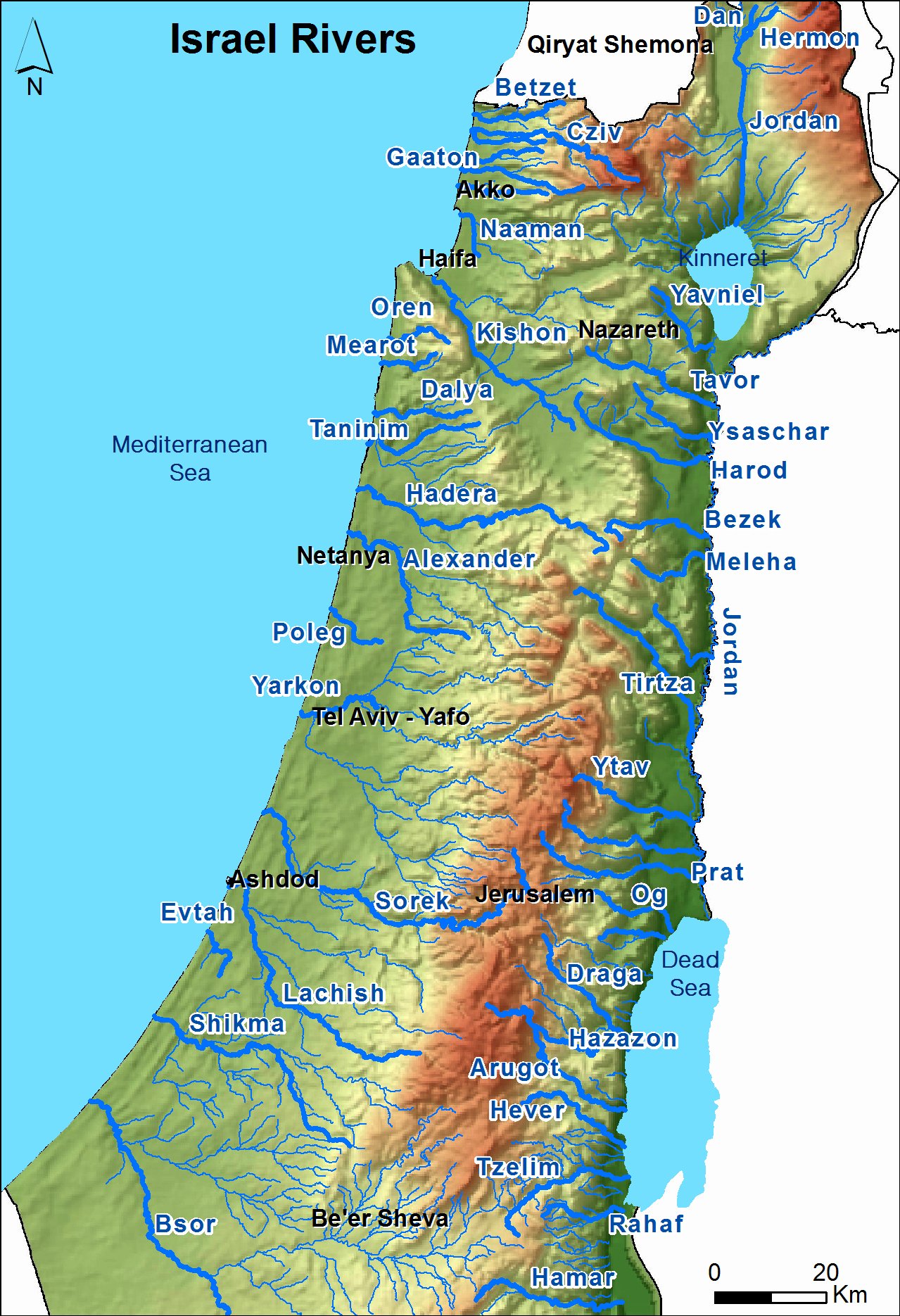 Israel Rivers Map